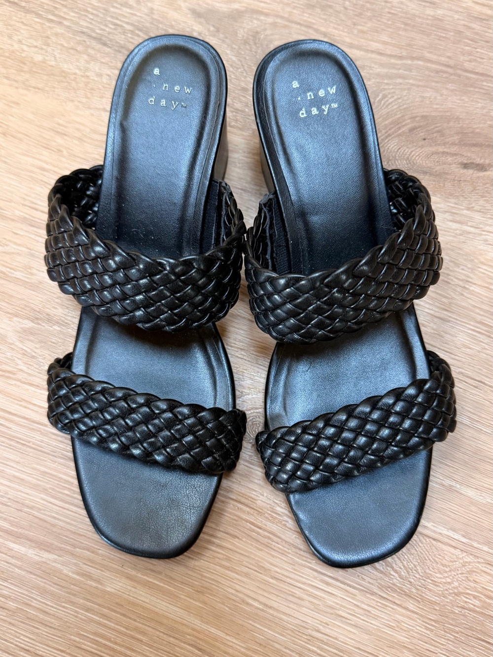 a new day Black Braided Double-Strap Slide Sandals